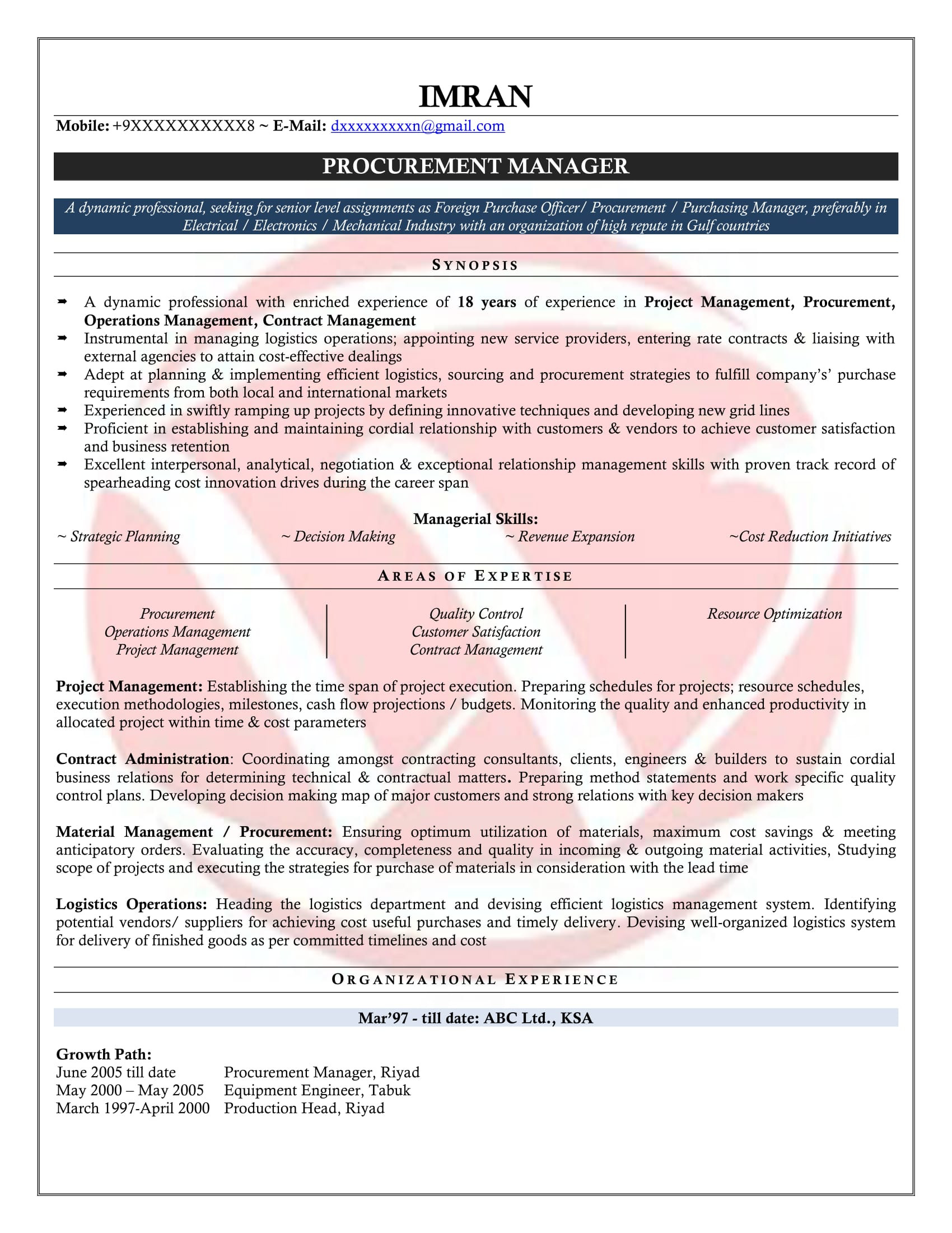 Sample Resume for Purchase Manager India Purchase Manager Sample Resumes, Download Resume format Templates!