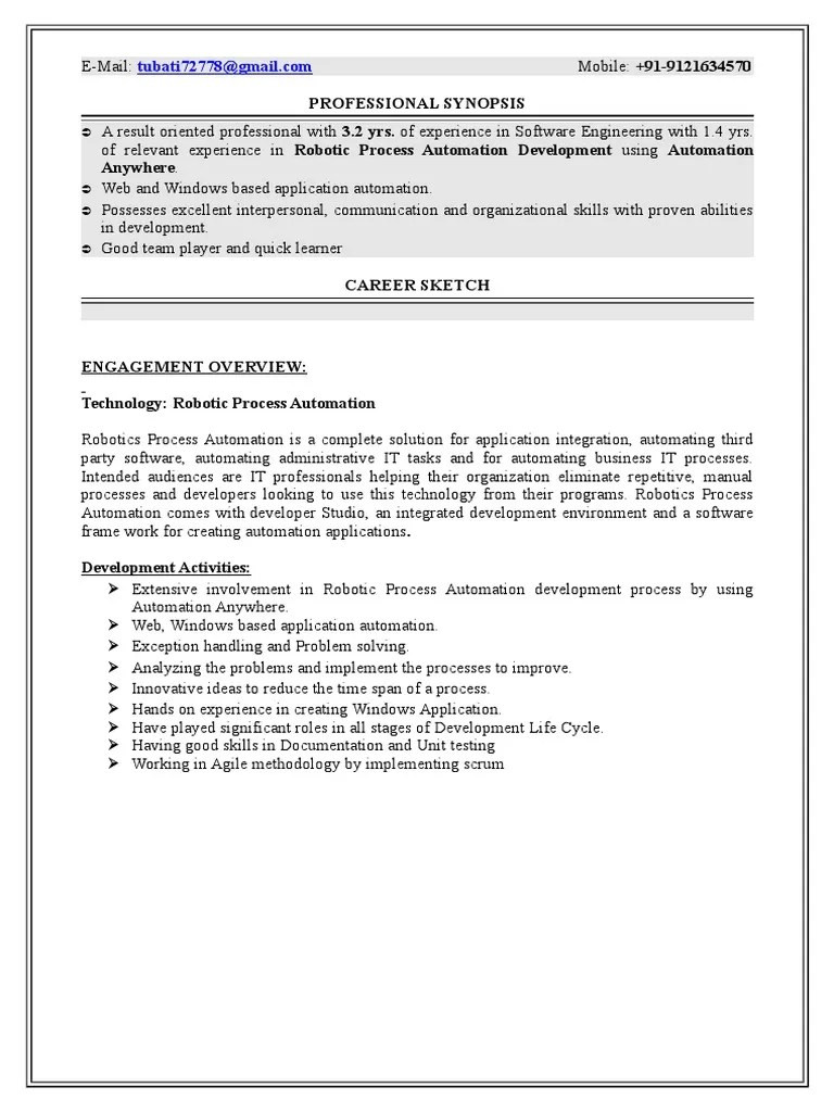 Sample Resume for Rpa Blue Prism Developer Rpa Resume Samples / Rpa Developer Resume Sample Rpa Developer Cv …
