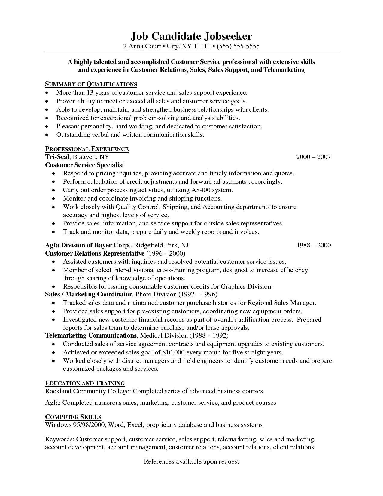 Sample Resume for Sales and Customer Service Sample Customer Service Resume Customer Service Resume Examples …