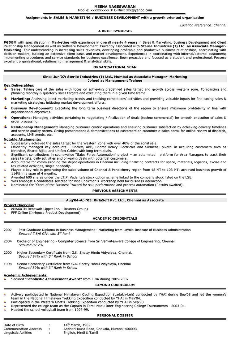 Sample Resume for Sales and Marketing Executive Resume format for 5 Years Experience In Sales – Resume Templates …
