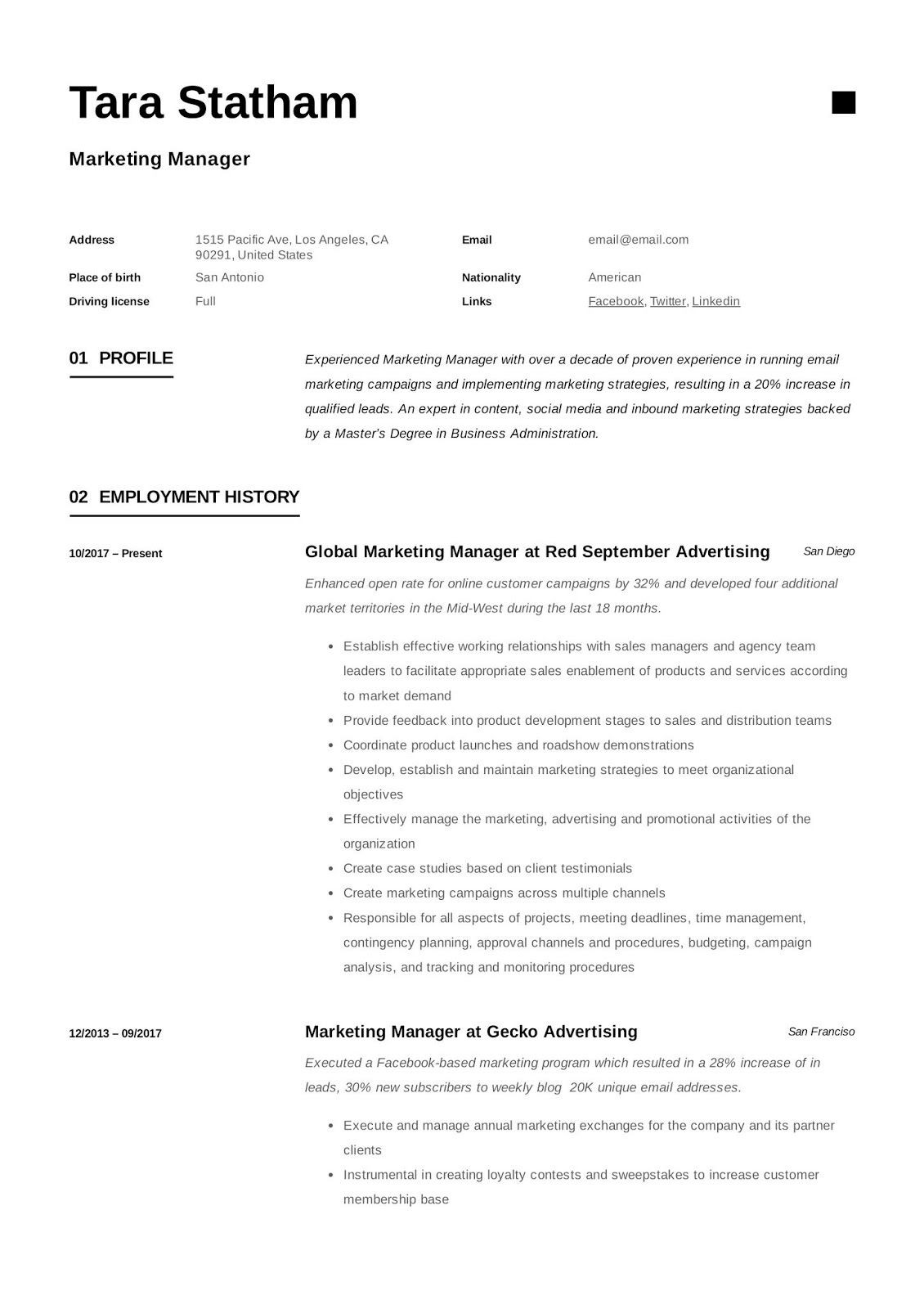 Sample Resume for Sales and Marketing Manager Marketing Manager Cv Example 2019 Marketing Manager Resume …