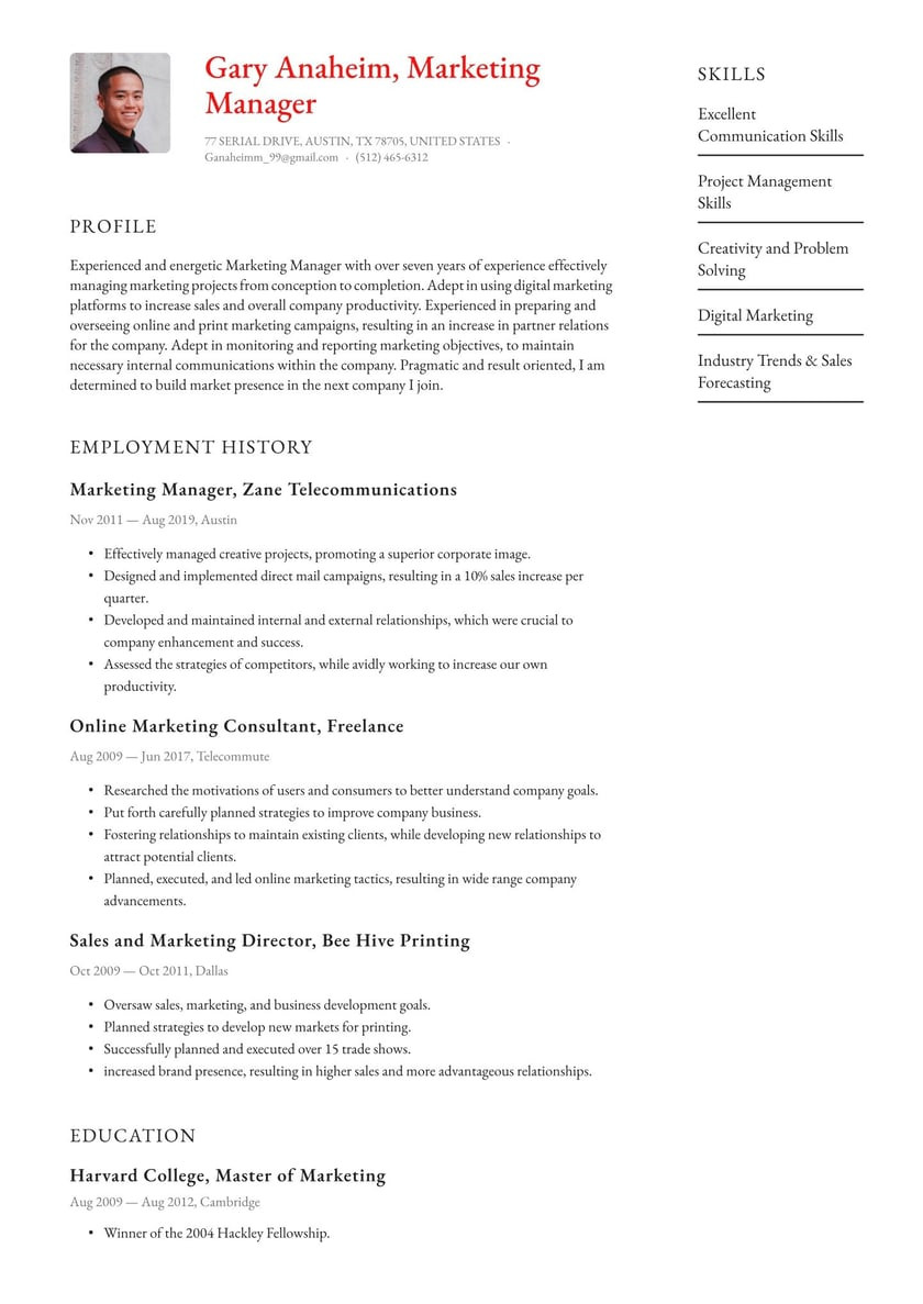 Sample Resume for Sales and Marketing Manager Marketing Manager Resume Examples & Writing Tips 2021 (free Guide)