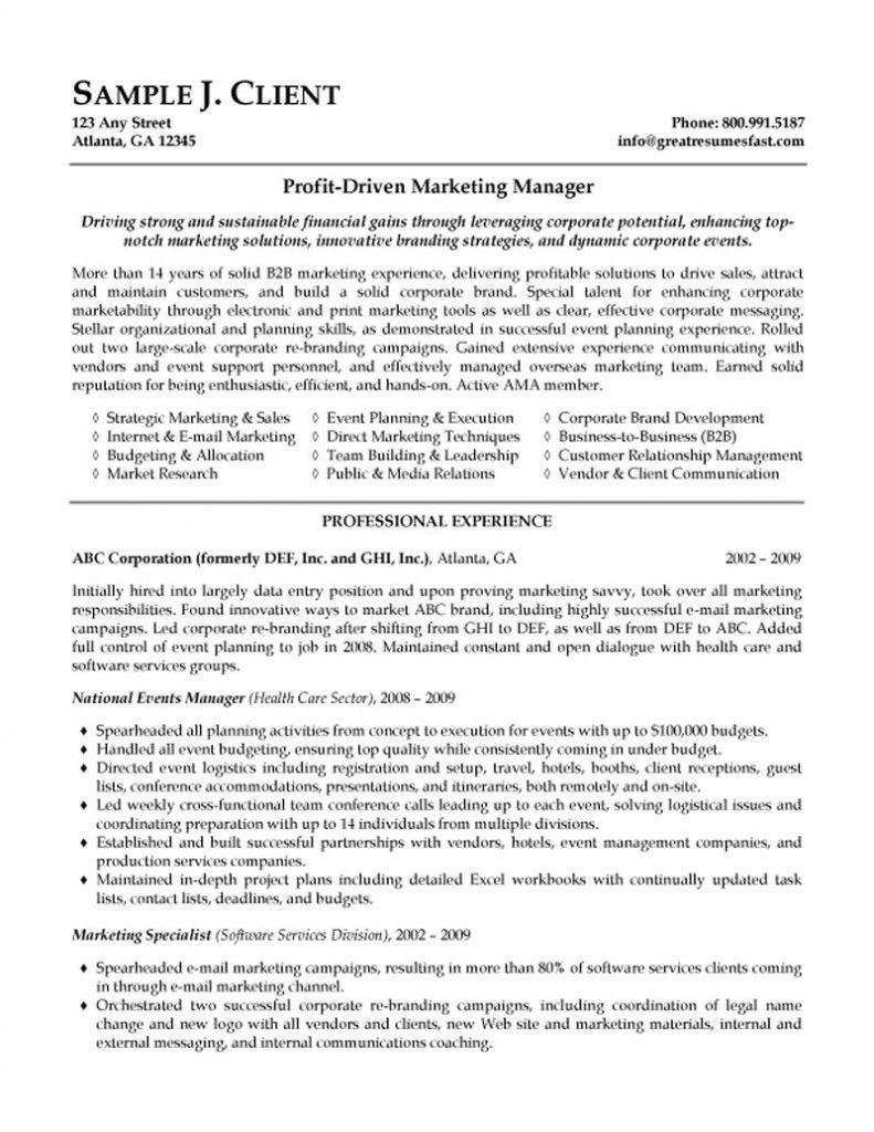 Sample Resume for Sales and Marketing Manager Marketing Resume Examples