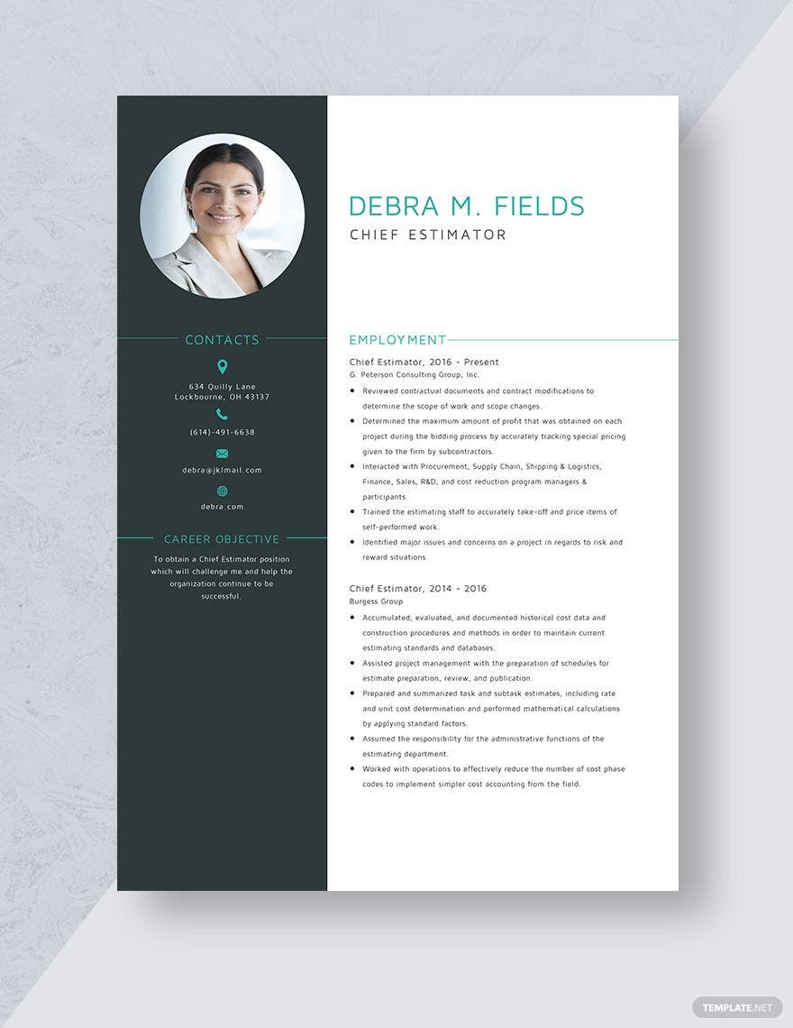 Sample Resume for Senior Residential Estimator Two Page Resume Templates – Design, Free, Download Template.net