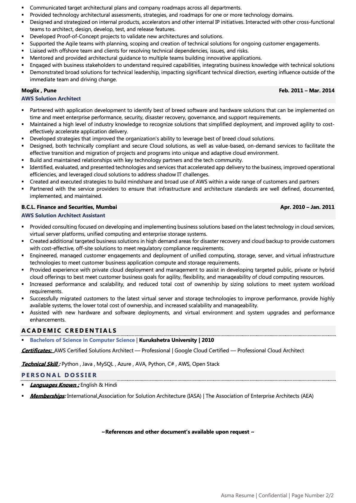Sample Resume for Senior solution Architect Aws solution Architect Resume Examples & Template (with Job …