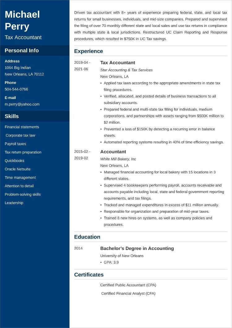 Sample Resume for Senior Tax Manager Tax Accountant Resumeâsample & 20lancarrezekiq Writing Tips