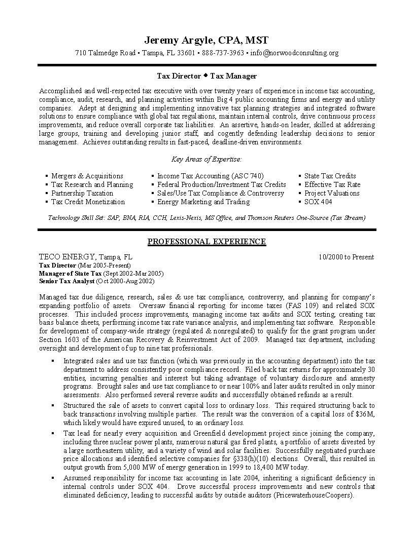 Sample Resume for Senior Tax Manager Tax Director Sample Resume , Tax Manager Resume , Becoming A Tax …