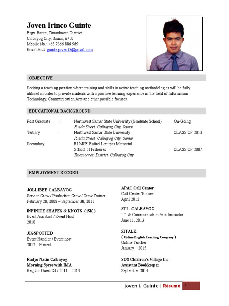 Sample Resume for Service Crew In Jollibee Sample Resume Pdf Learning Computing