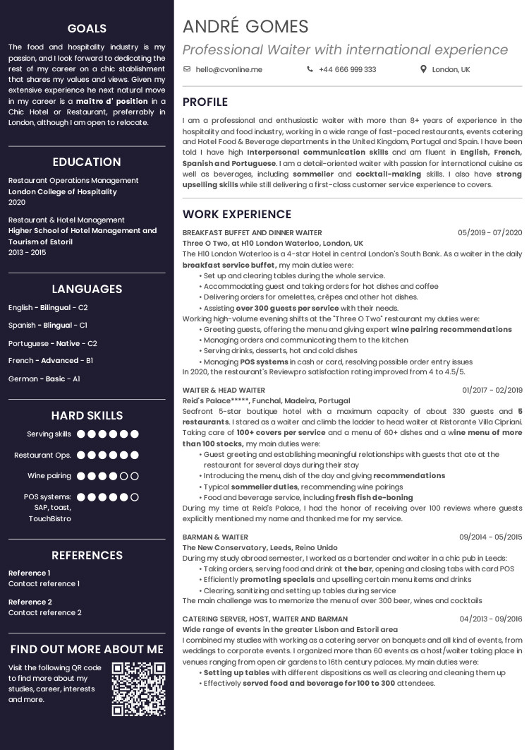 Sample Resume for Waitress or Bartender Job-winning Waiter / Waitress Cv Example   the Ultimate Guide