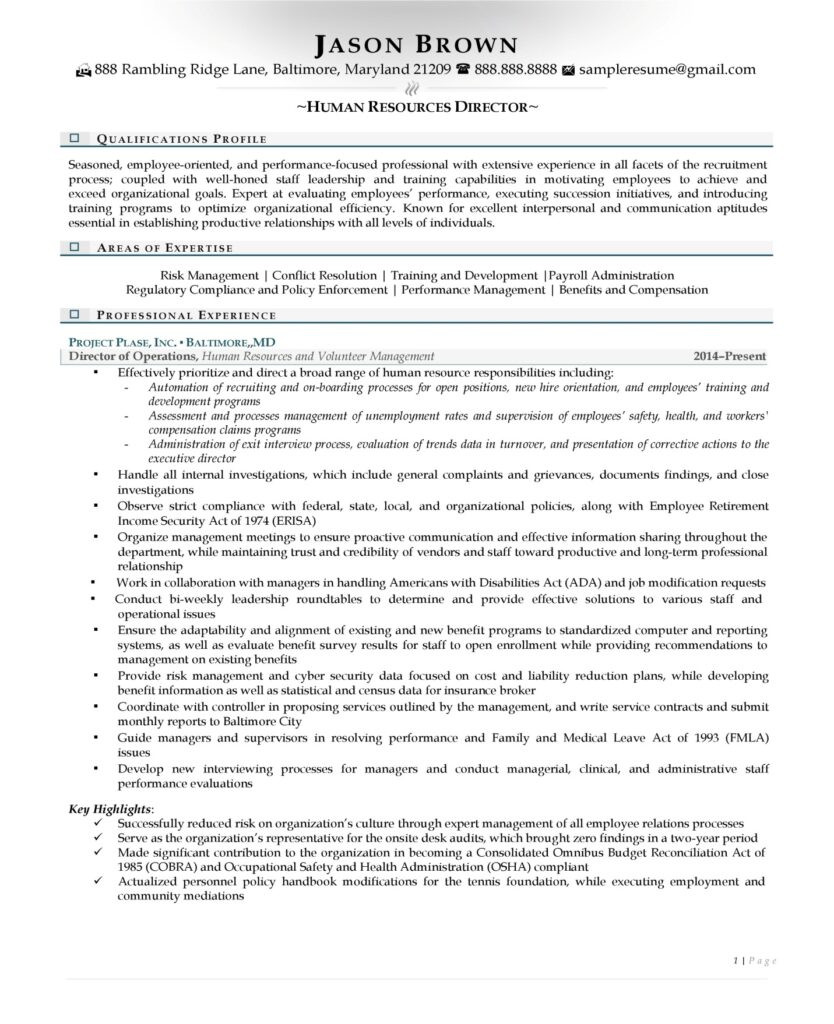 Sample Resume Human Resources with Unemployment Human Resources Director Resume Resume Professional Writers