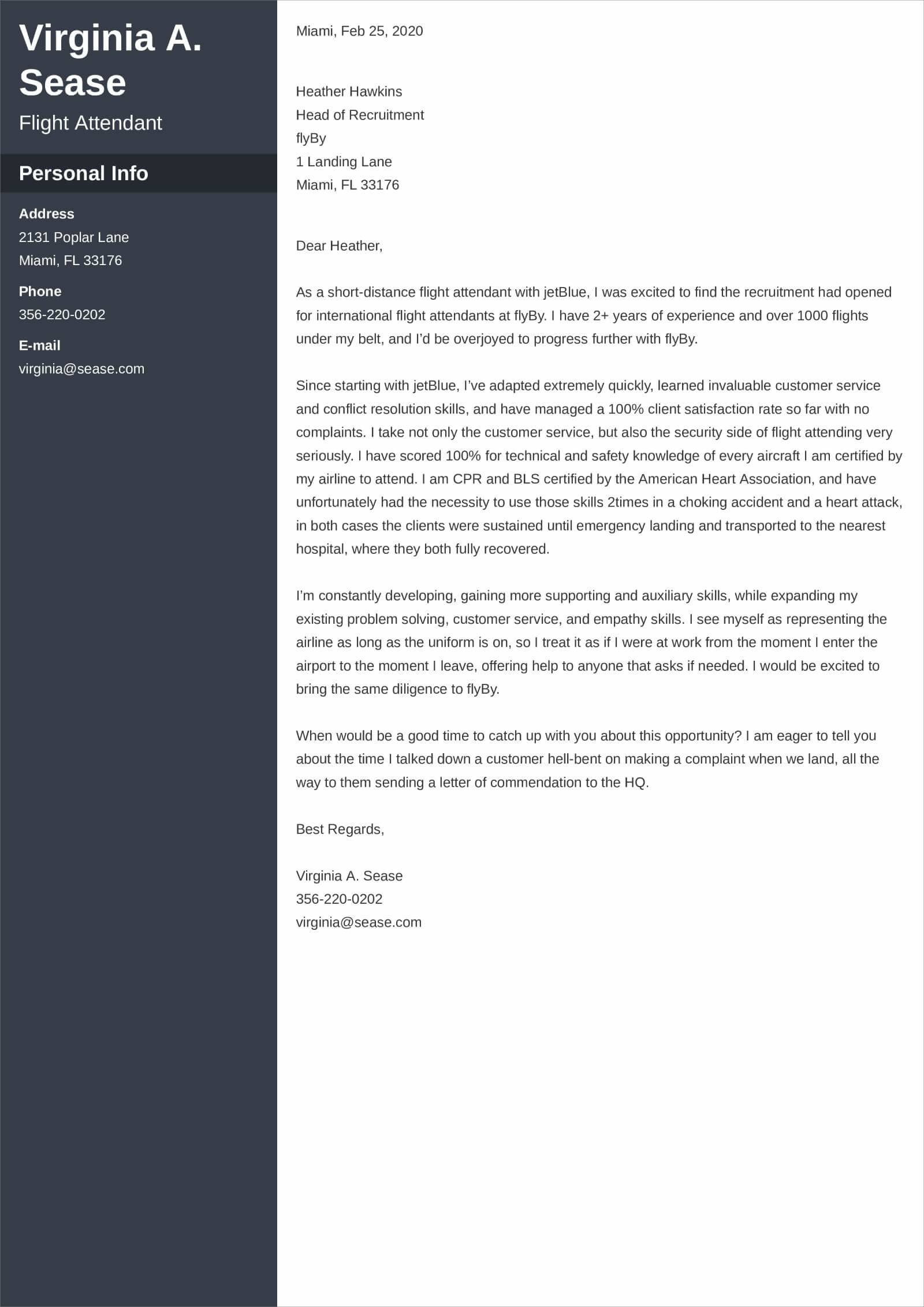 Sample Resume Objectives for Flight attendant Flight attendant Cover Letterâsamples [also No Experience]