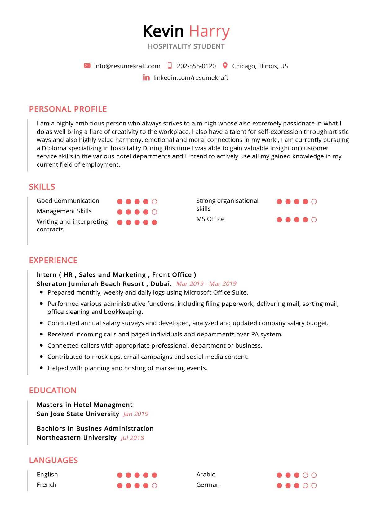 Sample Resume Of Hr Manager In Dubai Hospitality Student Resume Sample 2022 Writing Tips – Resumekraft