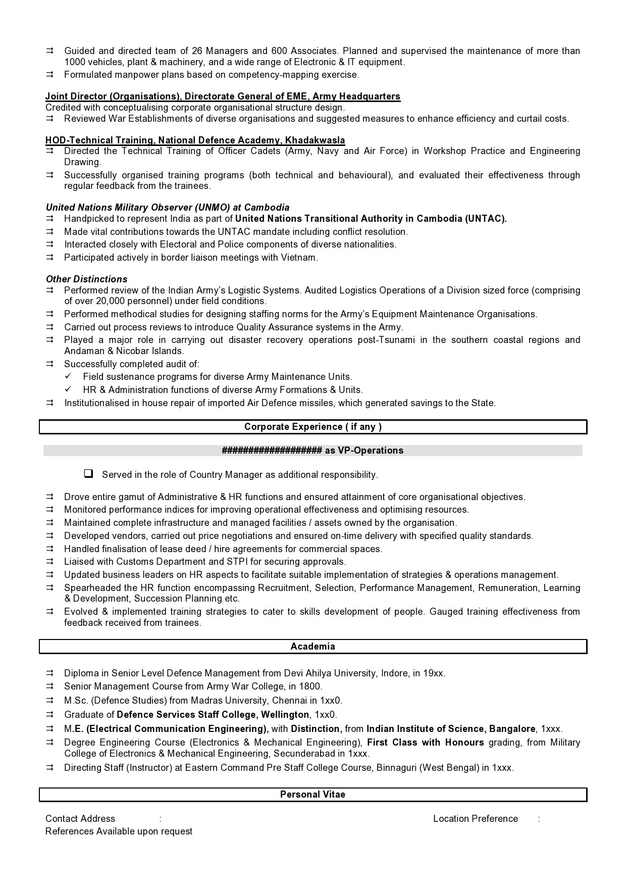 Sample Resume Of Indian Army Officer Army Welfare Placement organisation