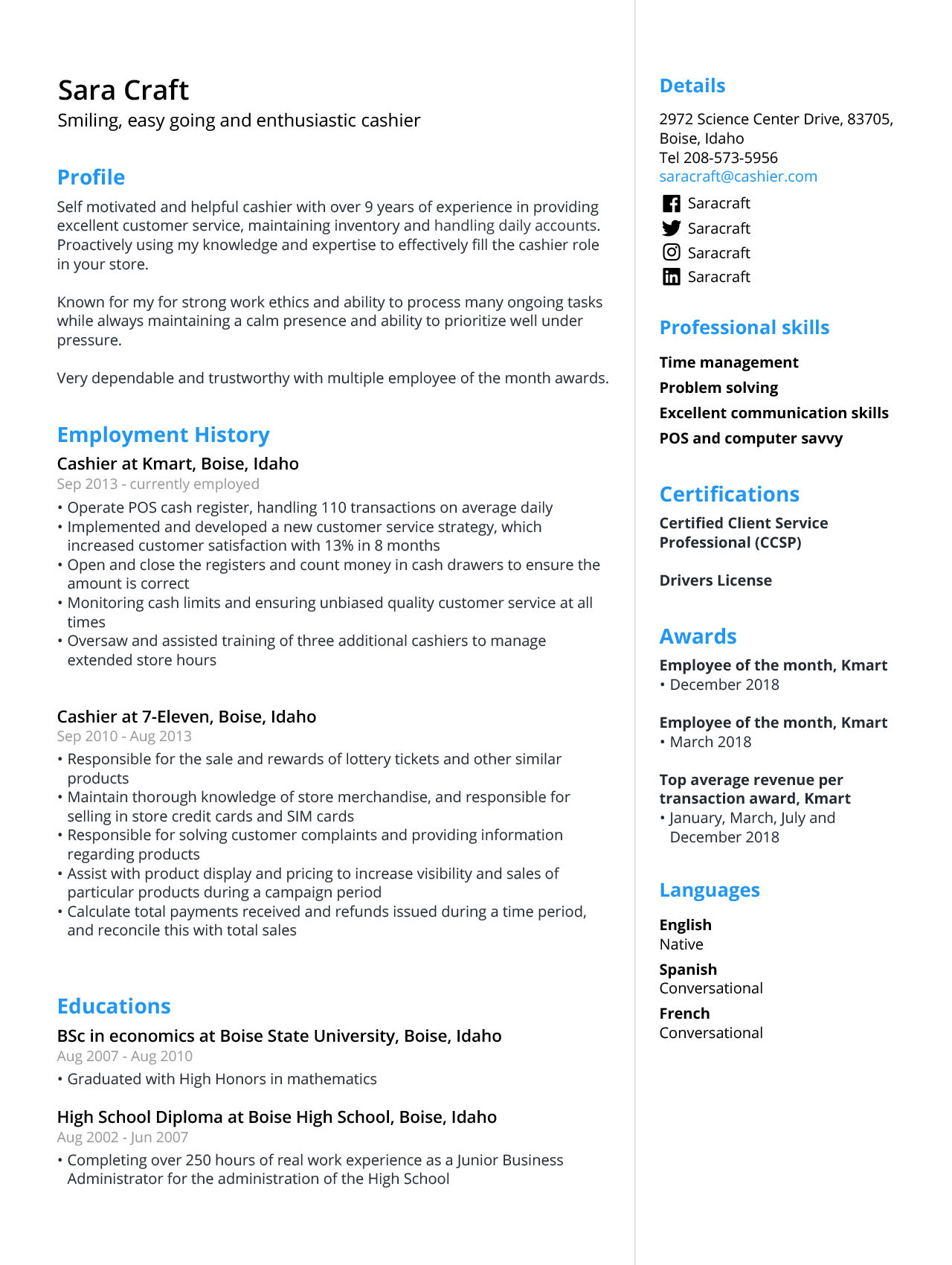 Sample Resume Showing Mail Copy Fax Office Equipment Experience Cashier Resume Sample & Template [2022 Guide] – Jofibo