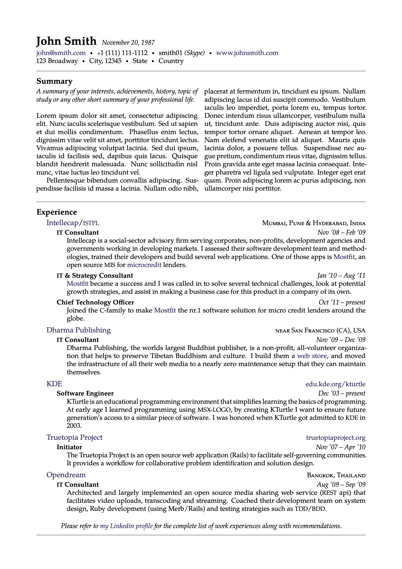 Sample Resume Showing Multiple Positions Same Company Latex Templates – Cvs and Resumes