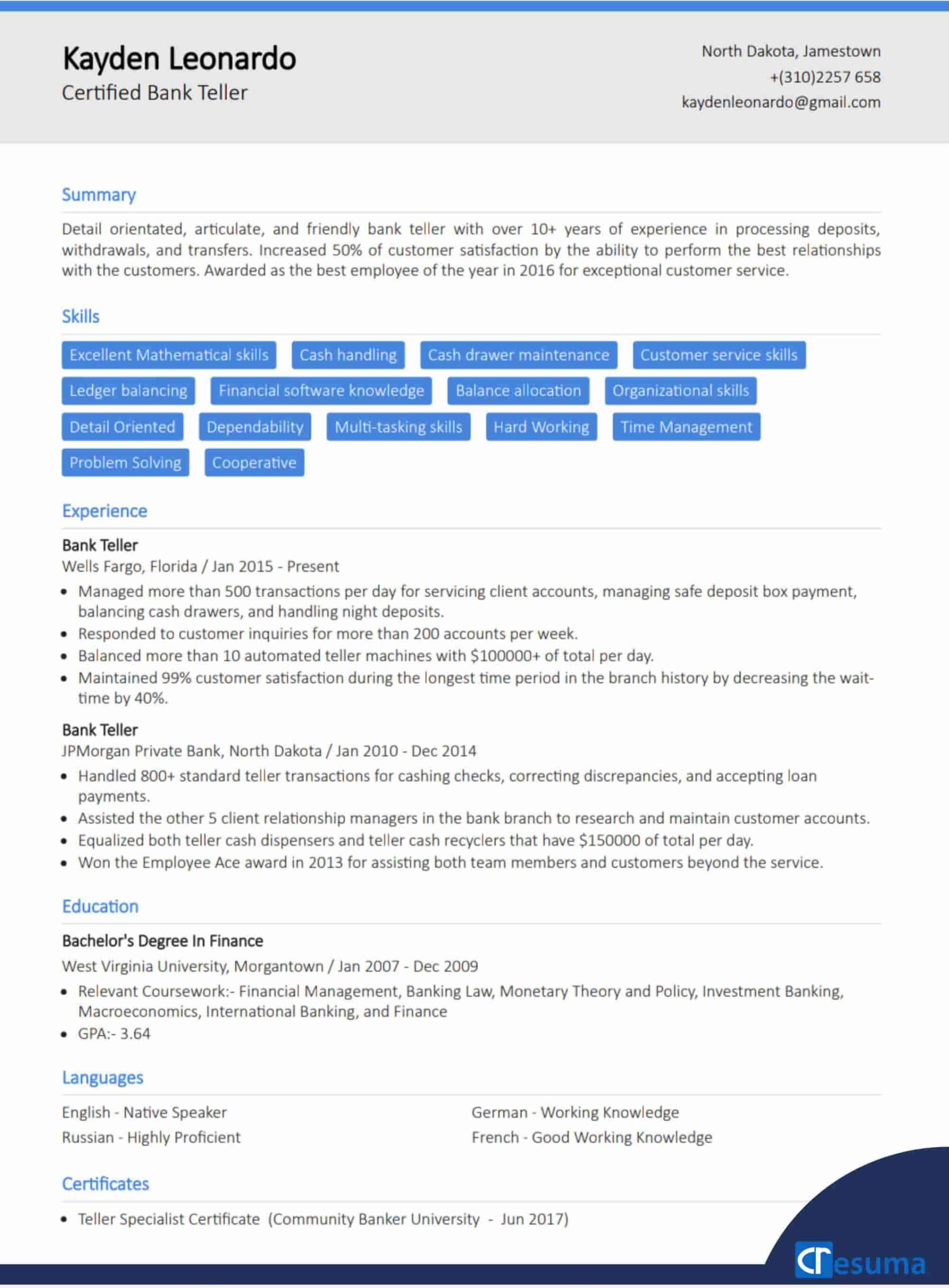 Sample Resume Skills for Bank Teller Bank Teller Resume Example [complete Writing Guide]