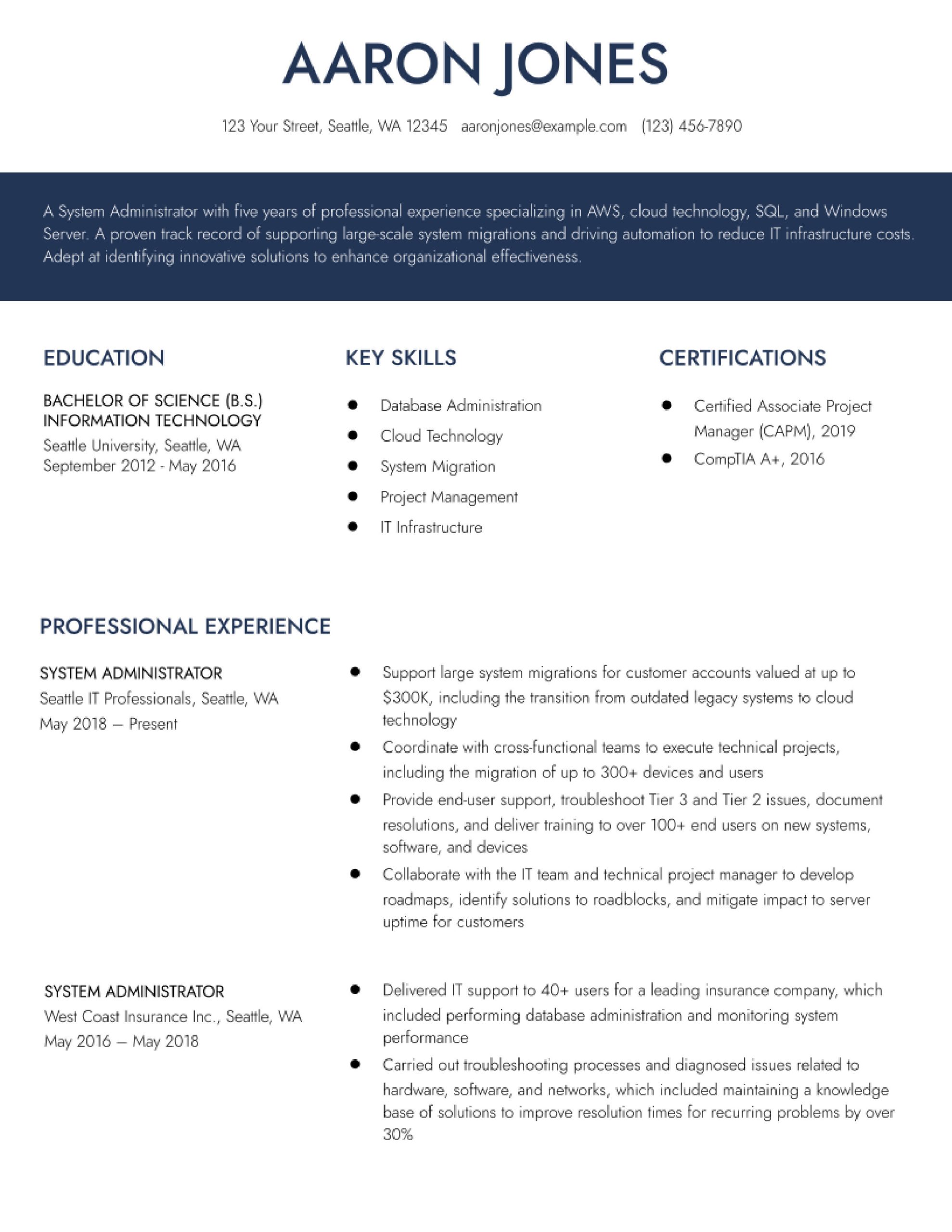 Sample Resume with Migration Of Company Systems System Administrator Resume Examples In 2022 – Resumebuilder.com