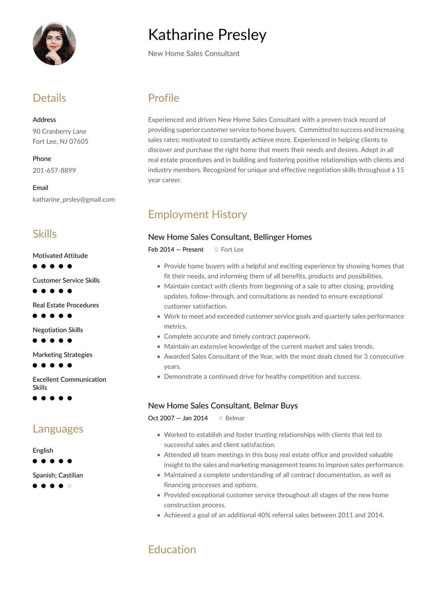 Sample Resumes for Real Estate Transaction Services Rets New Home Sales Consultant Resume Example & Writing Guide Â· Resume.io