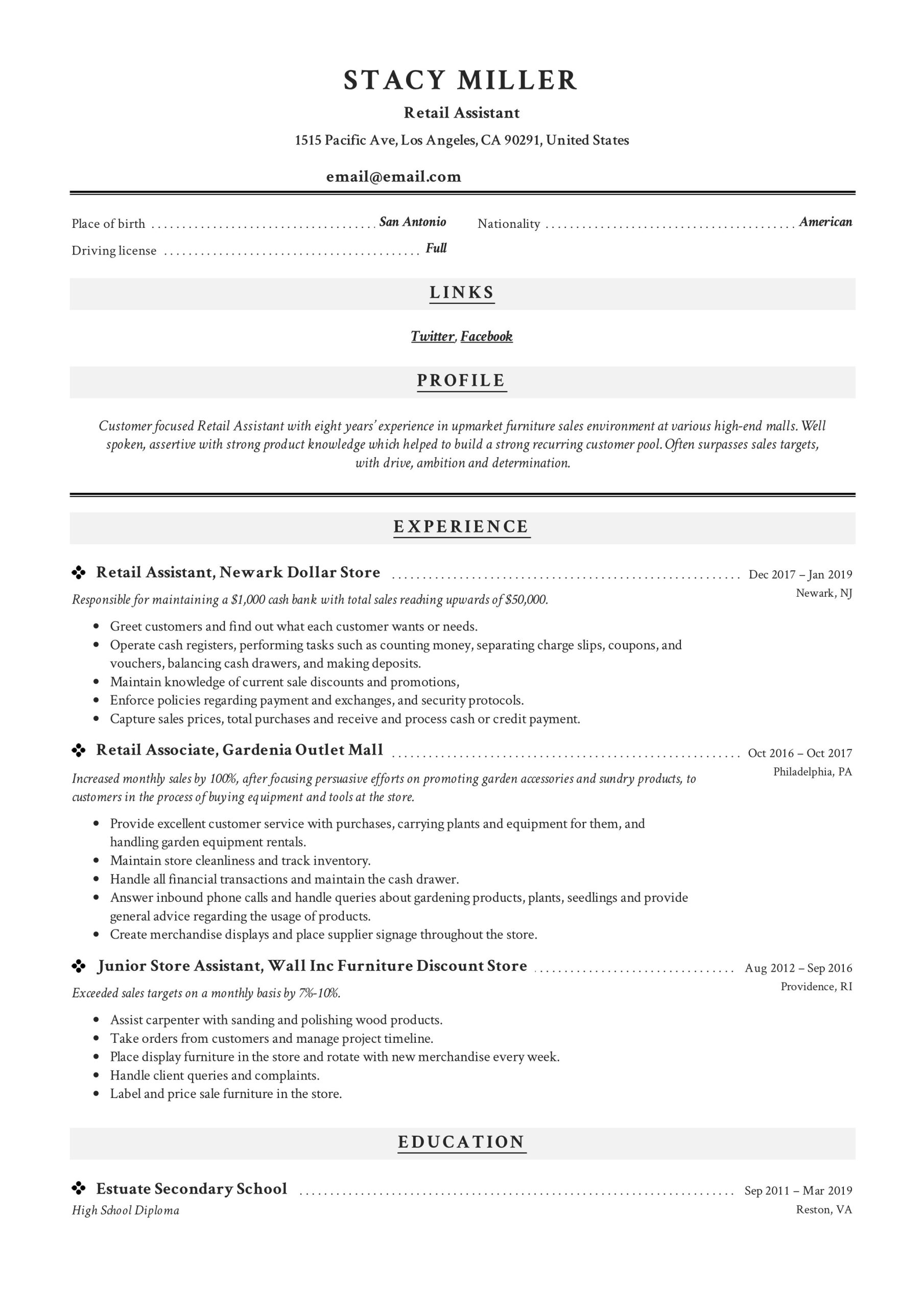 Sample Resumes for Retail assistant Manager 12 Retail assistant Resume Samples & Writing Guide – Resumeviking.com