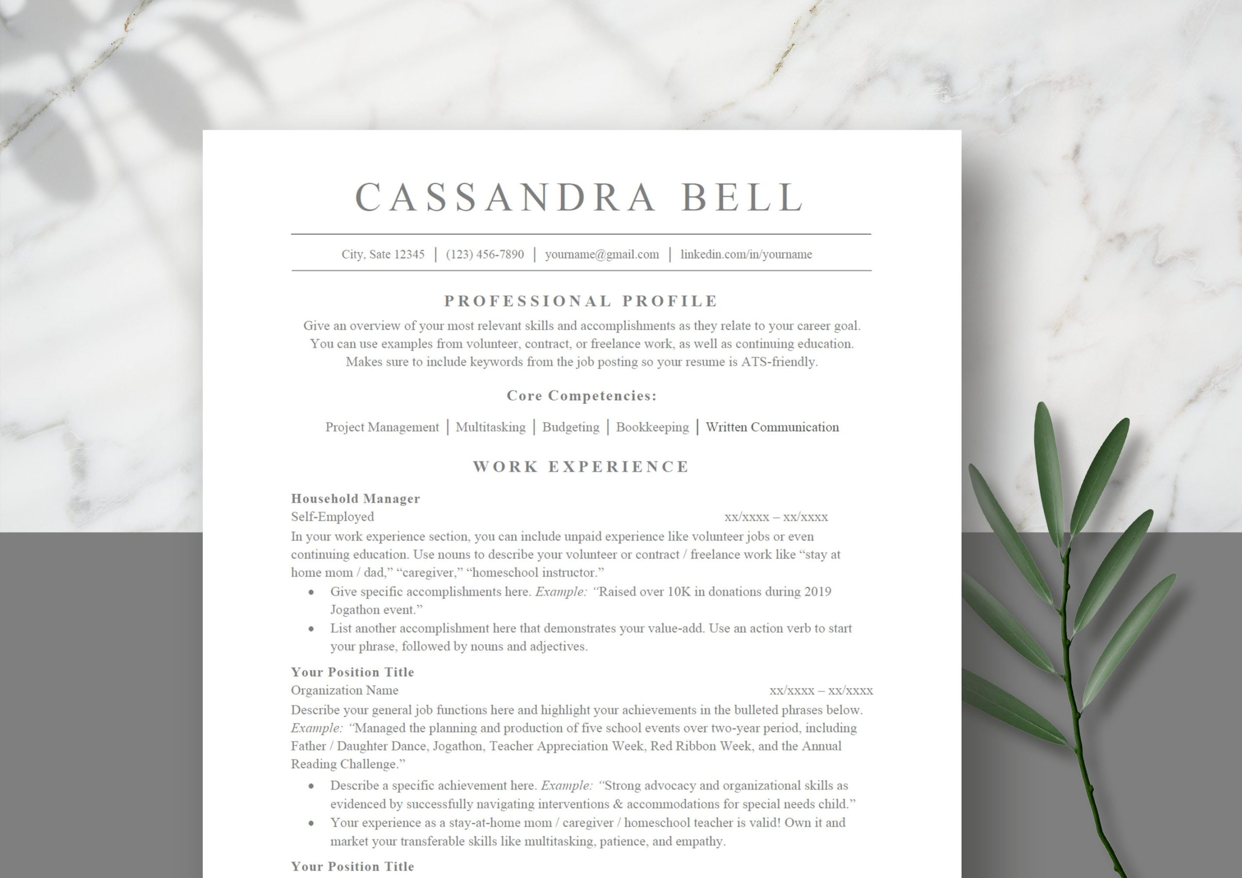 Sample Resumes for Returning Moms to the Workforce Stay at Home Mom Resume Template Stay at Home Mom ats – Etsy