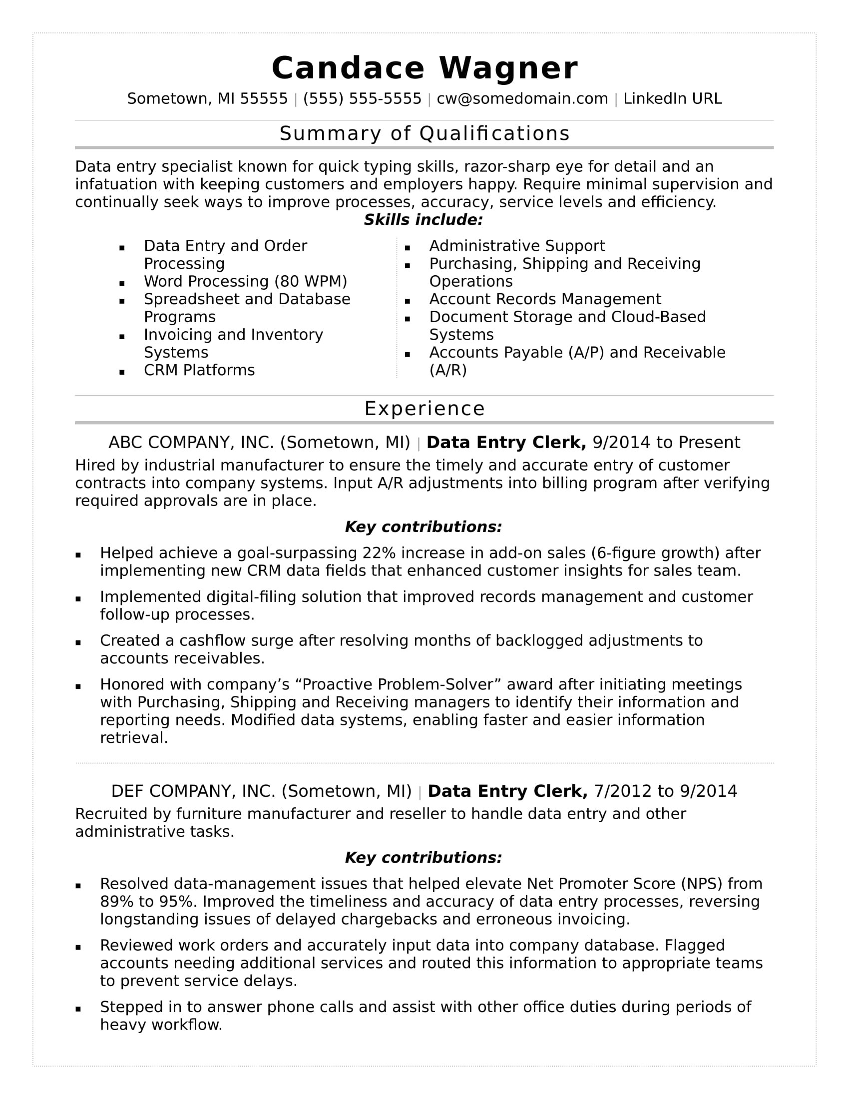 Sample Statement Of Qualifications for Resume Data Entry Resume Monster.com