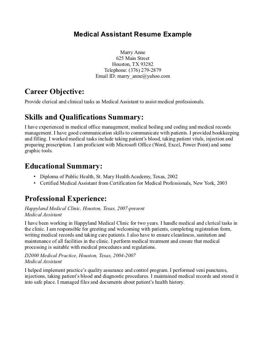 Samples Of Objectives for Medical assistant Resumes Resume Examples for Medical assistant Favored Pin by topresumes On …