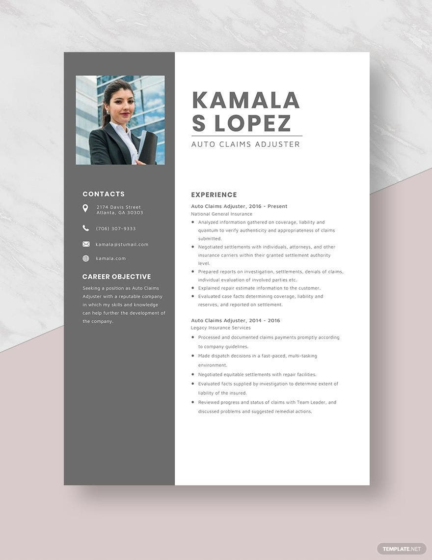 Samples Of Objectives On A Resume for Auto Insurance Free Free Auto Claims Adjuster Resume Template – Word, Apple …