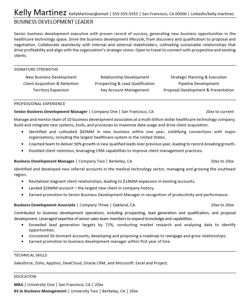 Senior Business Development Executive Resume Sample Business Development Resume Monster.com