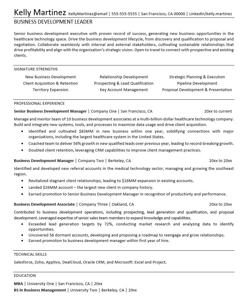 Senior Business Development Manager Resume Sample Business Development Resume Monster.com