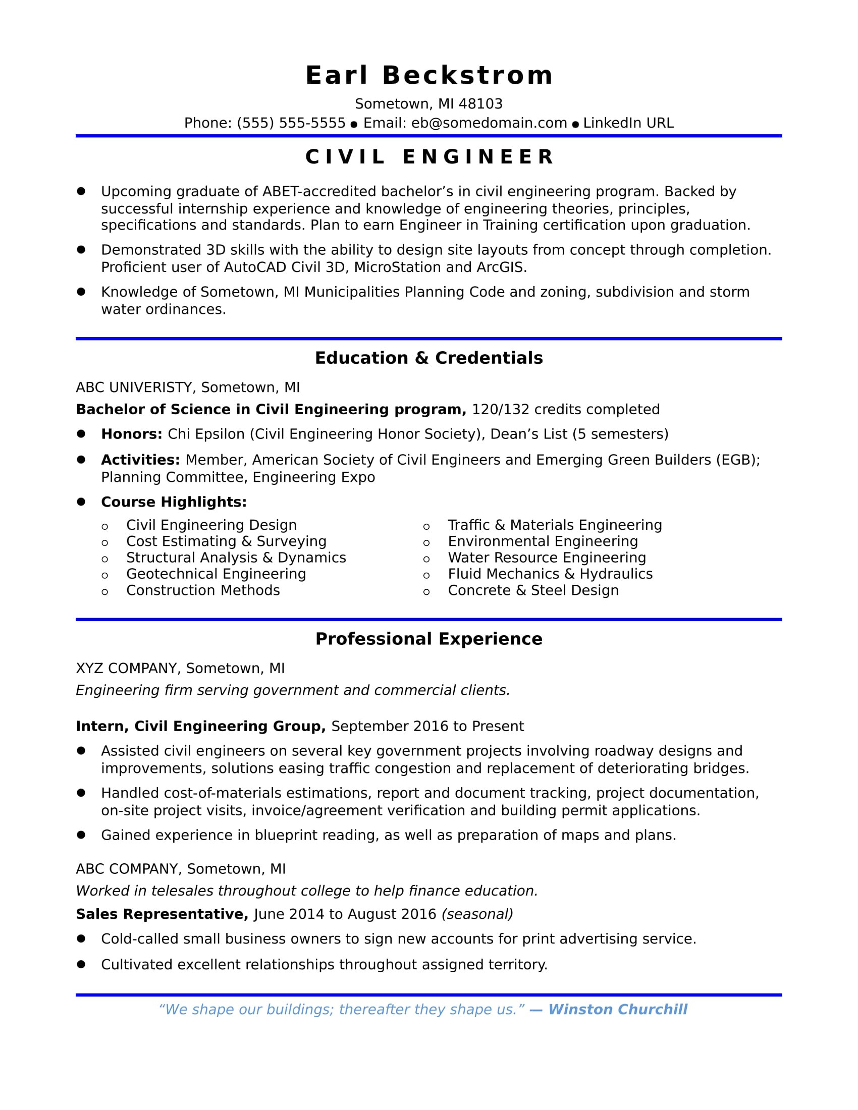 Senior Civil Engineer Resume Sample Canada Entry-level Civil Engineering Resume Monster.com