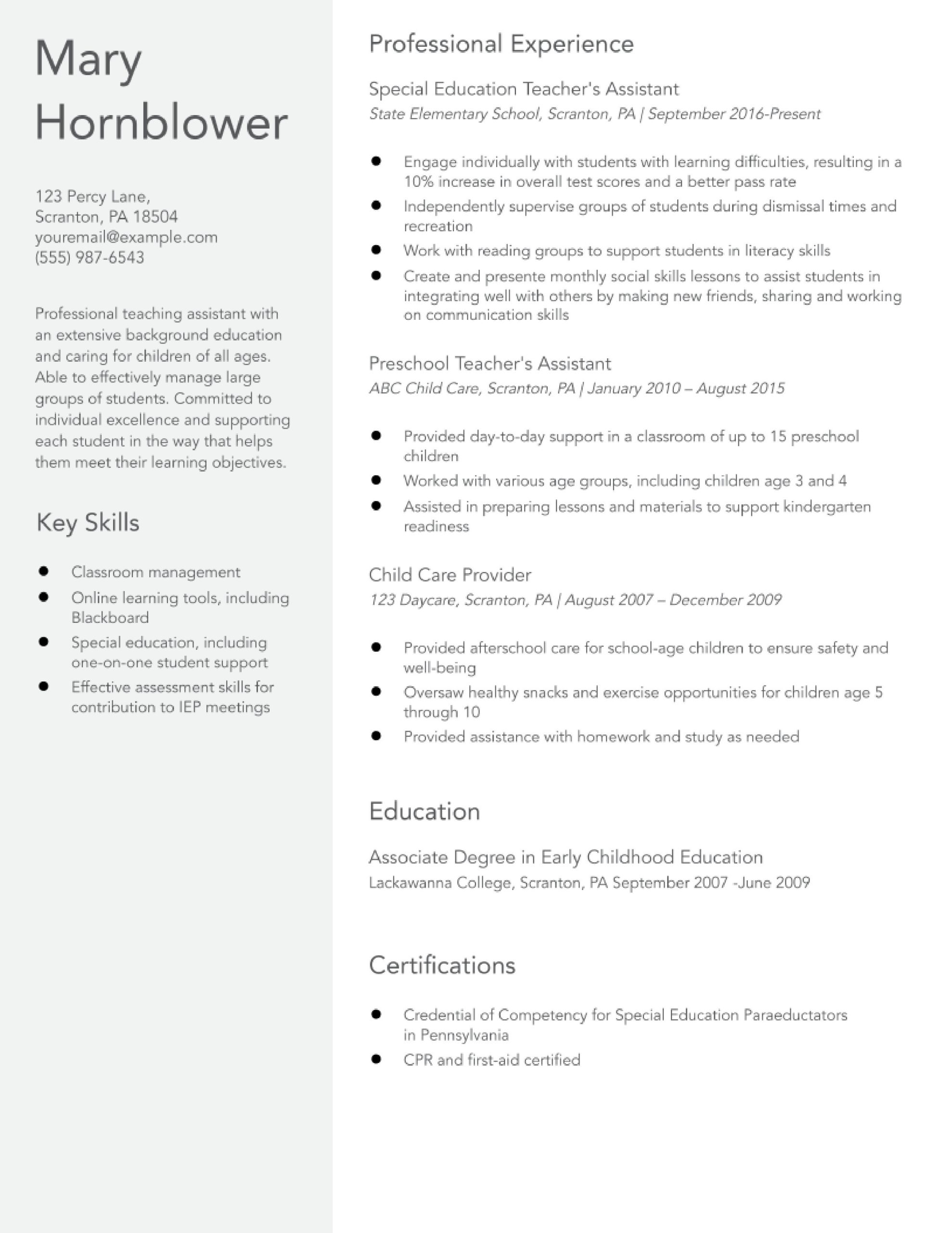 Special Needs assistant Teacher Resume Sample Teacher assistant Resume Examples In 2022 – Resumebuilder.com