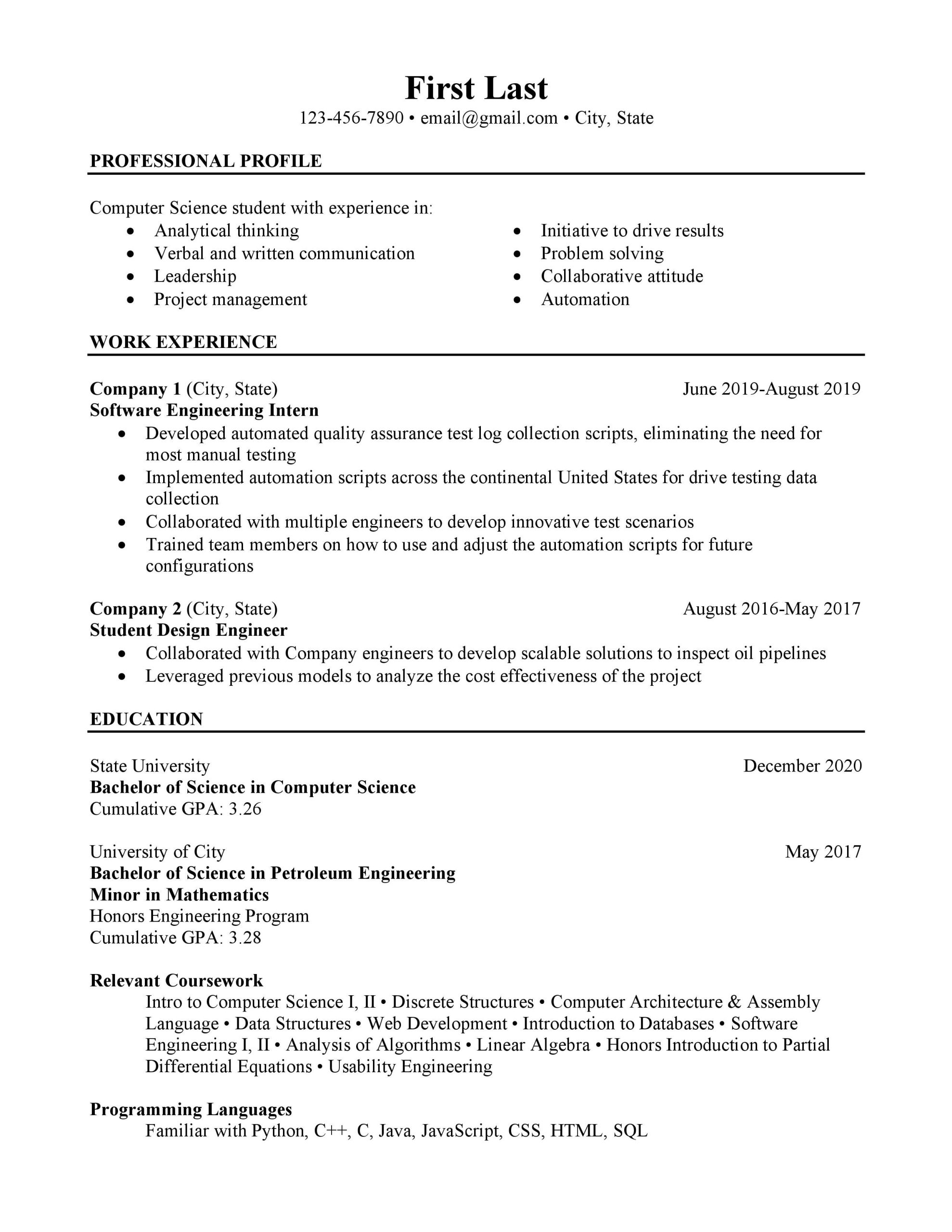 Top Resume Sample Cs Graduate Reddit Computer Science Student Looking to Improve Resume : R/resumes