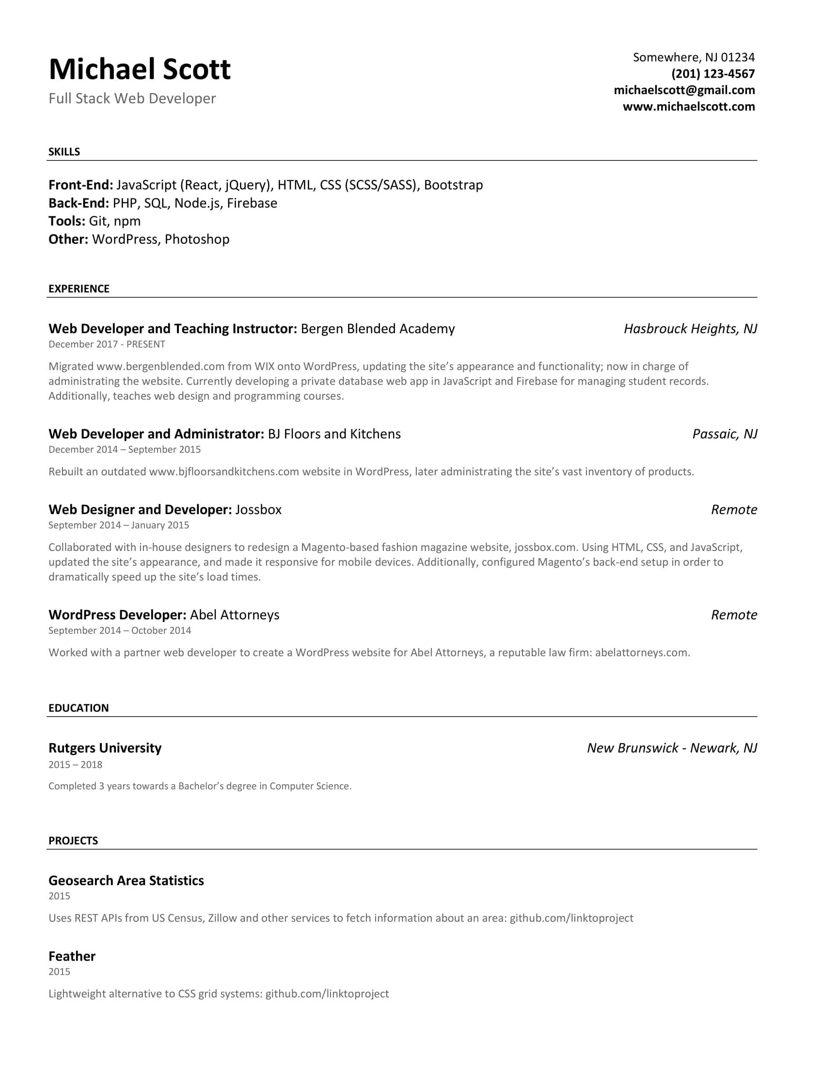Web Developer Resume Samples No Experience Entry-level/junior Web Developer Resume – Receiving Few Responses …