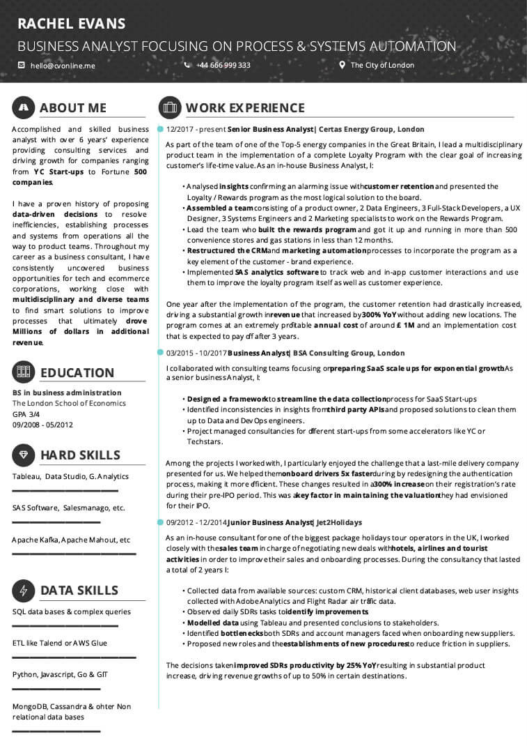 Web Services Business Analyst Sample Resume Business Analyst Cv Examples   Complete Guide – Cvonline.me
