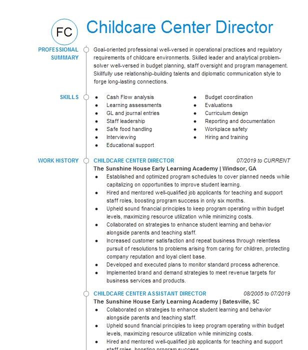 Assistant Director Child Care Resume Sample Childcare assistant Director Resume Example the Learning