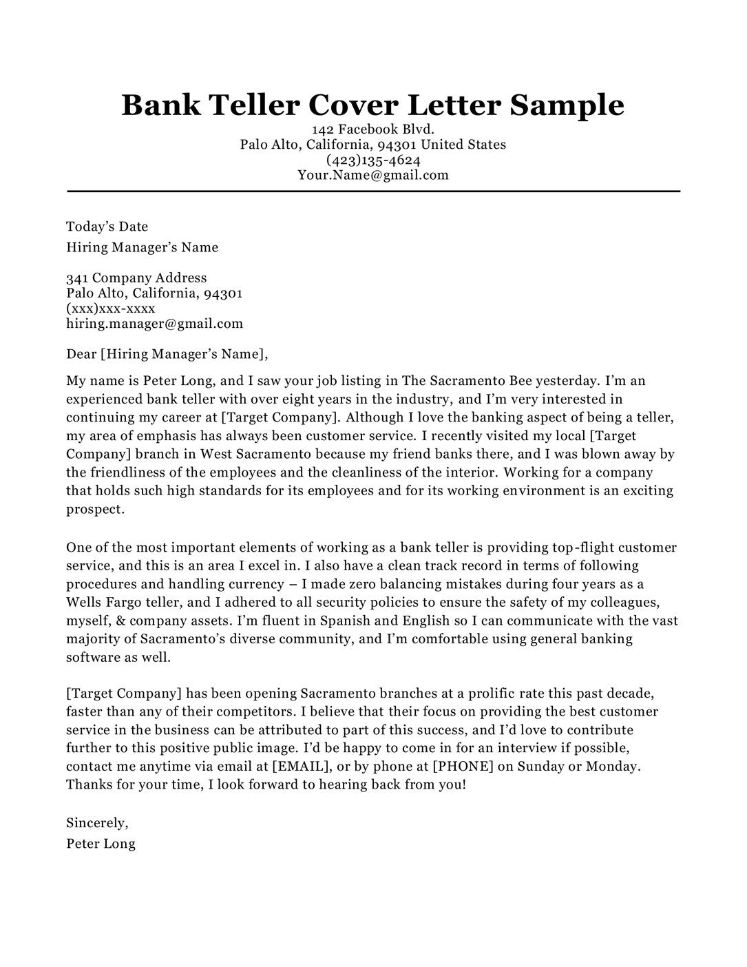 Bank Teller Resume Cover Letter Samples Bank Teller Cover Letter Sample & Tips
