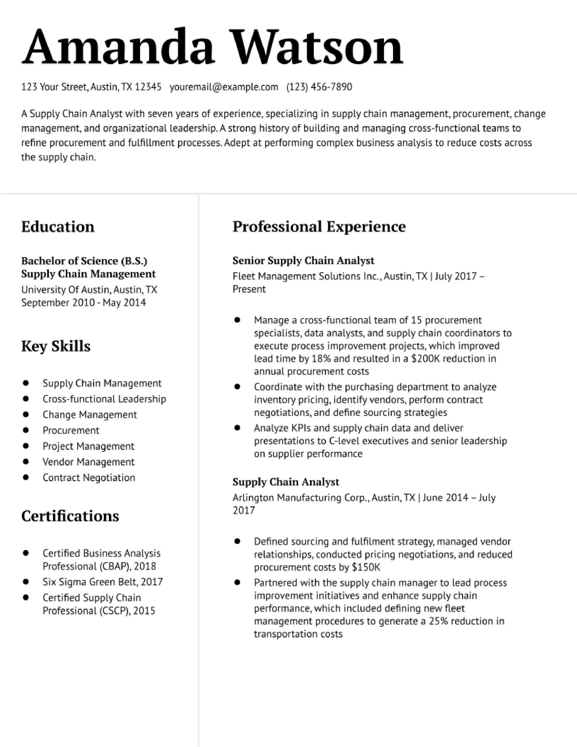 Best Analyst Resume Samples In 2023 Supply Chain Analyst Resume Examples In 2022 – Resumebuilder.com