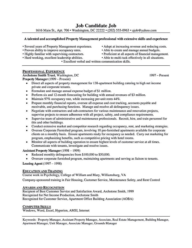 Best Apartment Community Manager Sample Resume Property Manager Resume Sample and Tips Manager Resume, Resume …