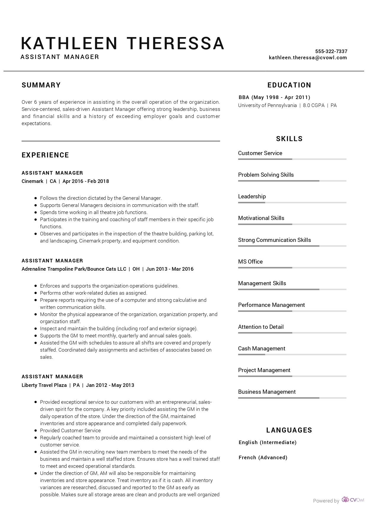 Clothing Store assistant Manager Resume Sample assistant Manager Resume Sample Cv Owl