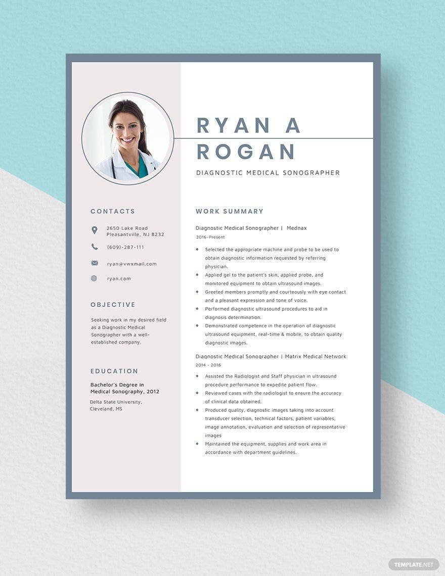 Diagnostic Medical sonographer Free Sample Resume Diagnostic Medical sonographer Resume Template – Word, Apple Pages …
