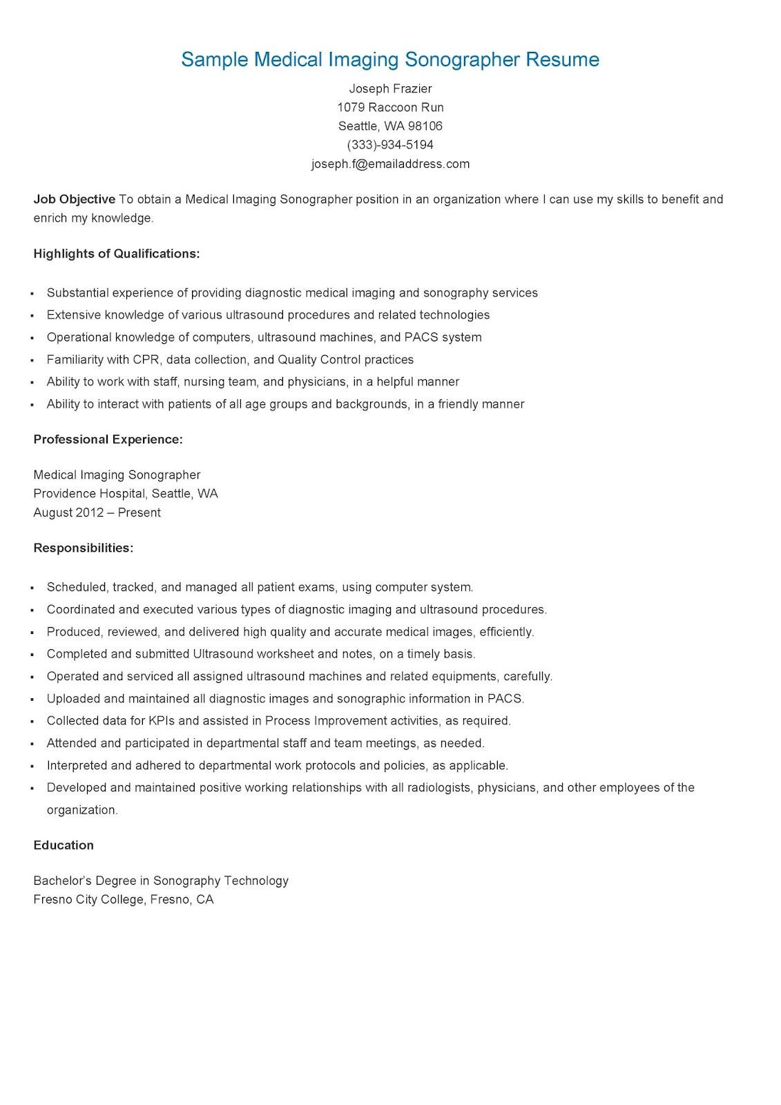 Diagnostic Medical sonographer Free Sample Resume Sample Medical Imaging sonographer Resume Resame Medical … Diagnostic Medical sonographer Free Sample Resume Sample Medical Imaging sonographer Resume Resame Medical …