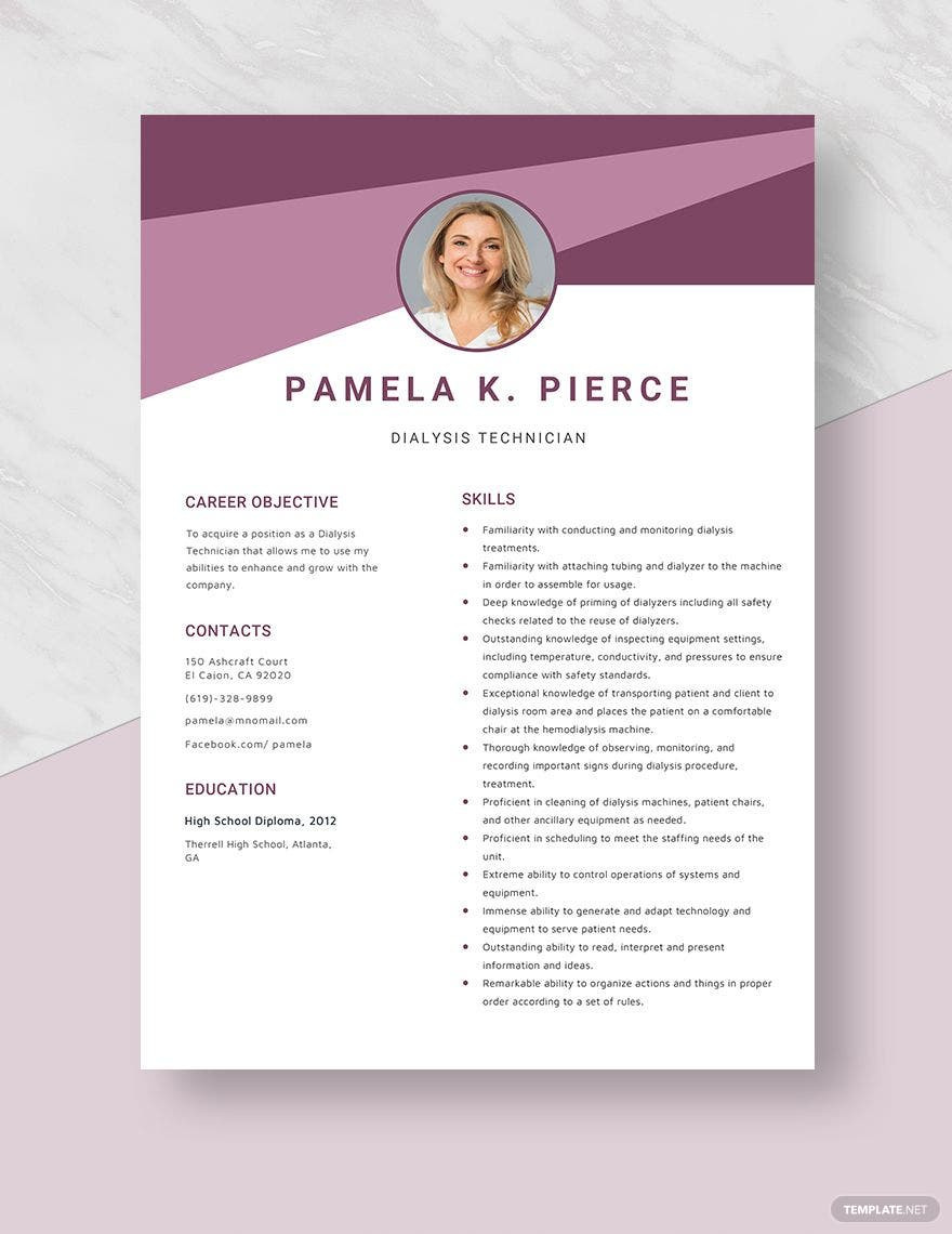 Dialysis Patient Care Tech Sample Resume Dialysis Technician Resume Template – Word, Apple Pages Template.net