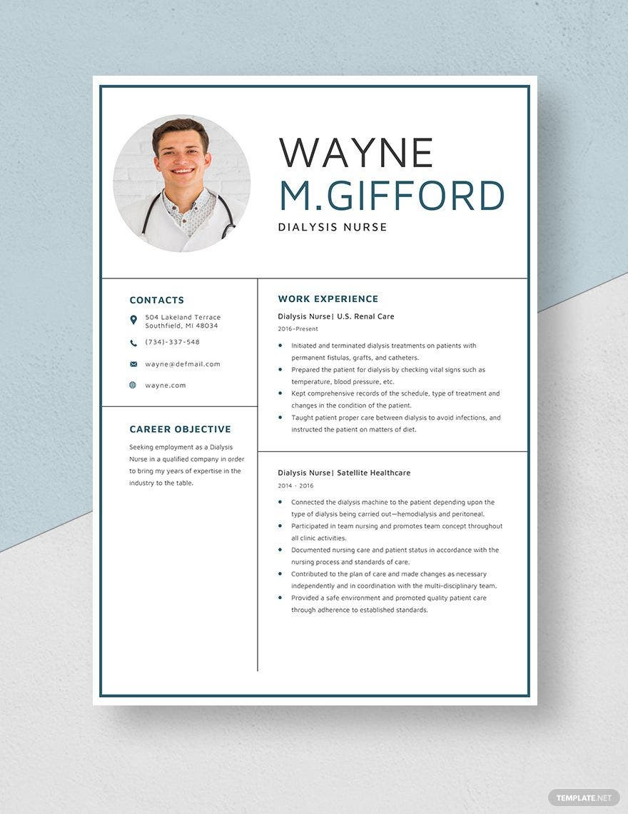 Dialysis Patient Care Technician Sample Resume Dialysis Nurse Resume Template – Word, Apple Pages Template.net Dialysis Patient Care Technician Sample Resume Dialysis Nurse Resume Template – Word, Apple Pages Template.net