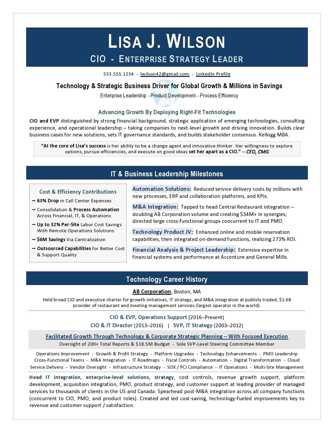 Enterprise It Pmo Executive Sample Resume It Director Ceo Resume Sample Page 1 Resume Examples, Job Resume …