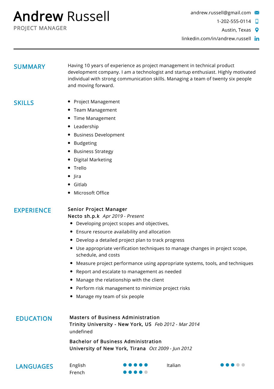 Enterprise It Project Manager Sample Resume Project Manager Resume Example 2022 Writing Tips – Resumekraft