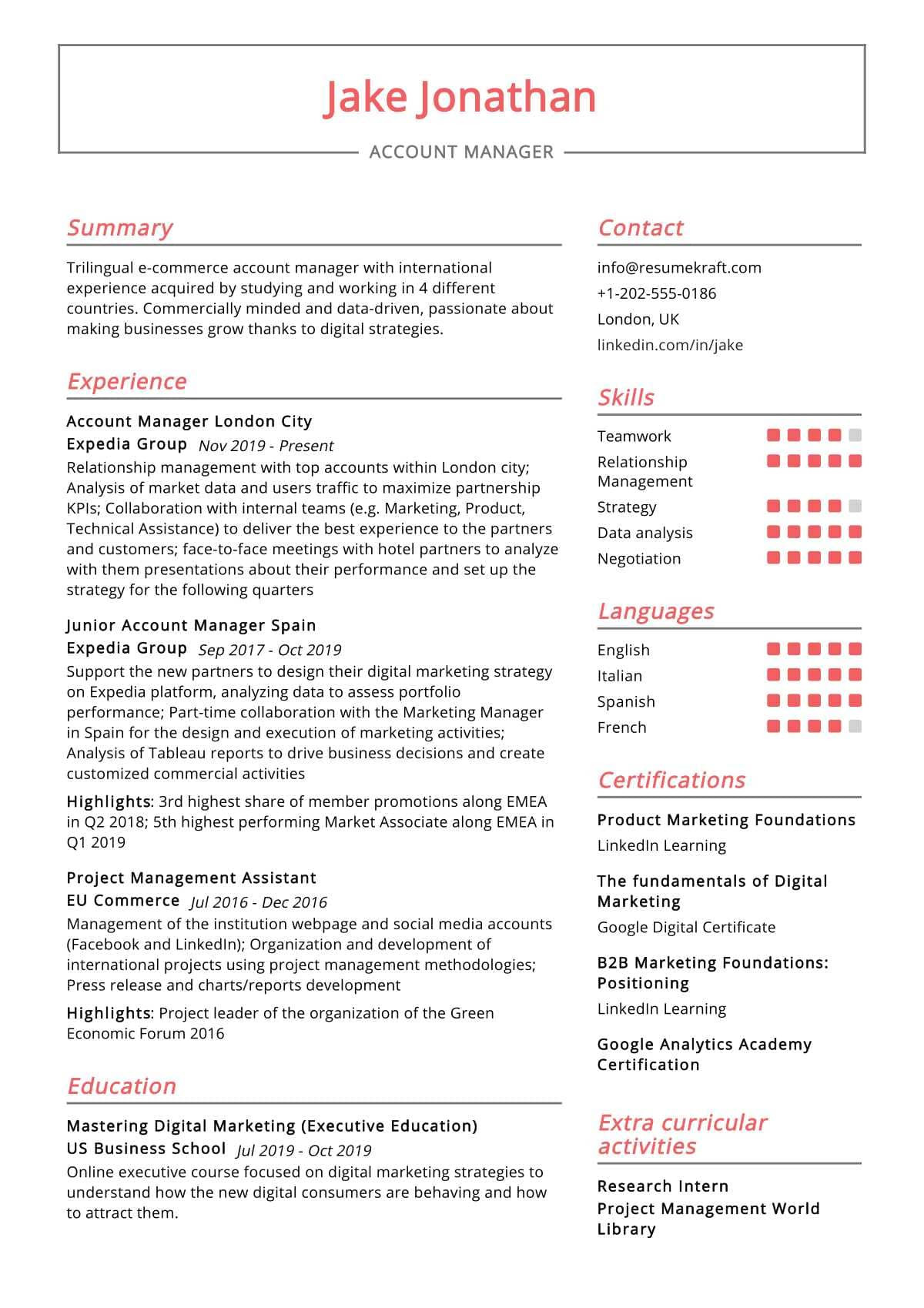 Entry Level Account Manager Resume Sample Account Manager Resume Sample 2022 Writing Tips – Resumekraft