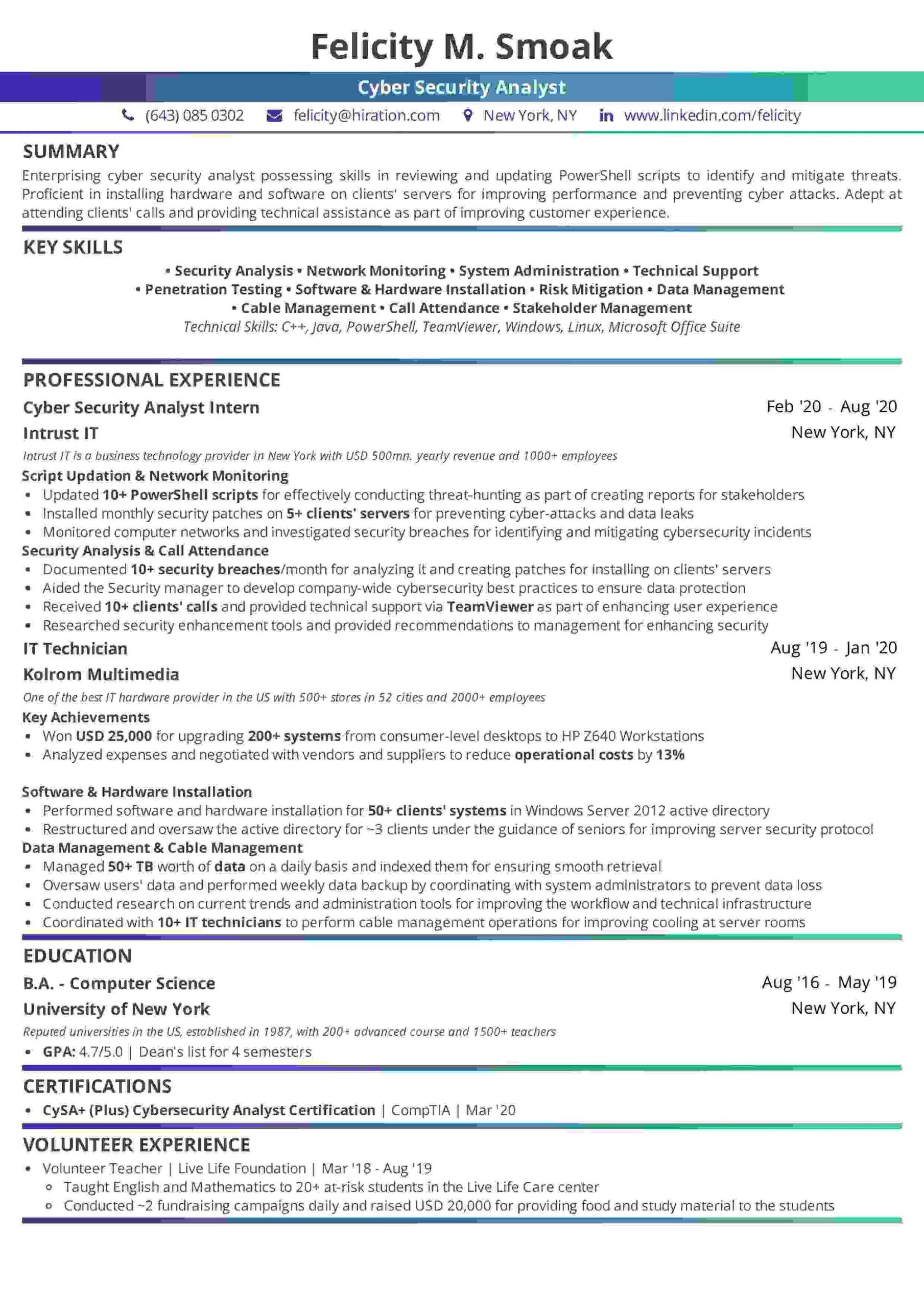 Entry Level Security Analyst Resume Sample Cyber Security Analyst Resume: 2022 Guide with 15lancarrezekiq Examples