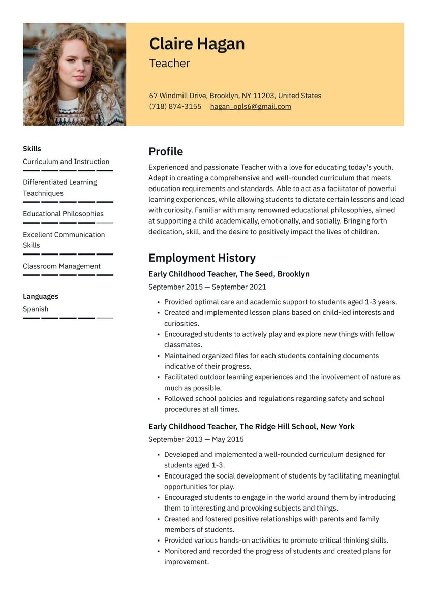 First Year Experience Faculty On Resume Sample Teacher Resume Examples & Writing Tips 2022 (free Guide) Â· Resume.io