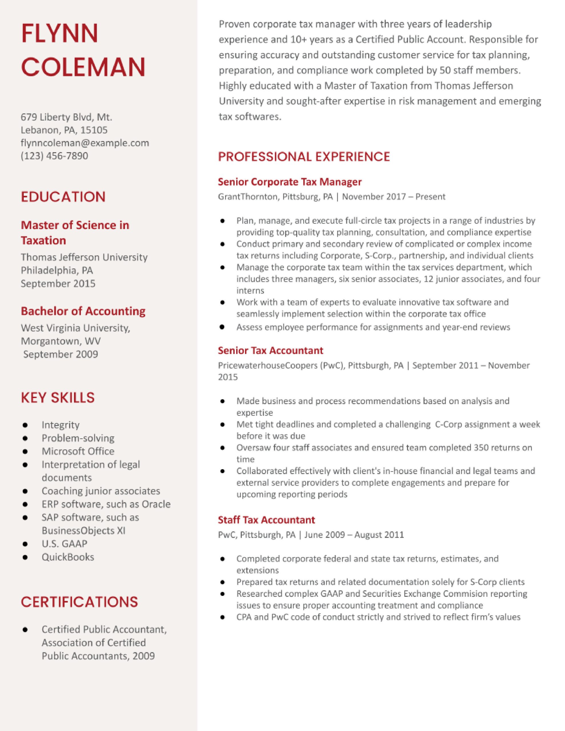 First Year Tax Preparer Resume Sample Certified Public Accountant (cpa) Resume Examples In 2022 …