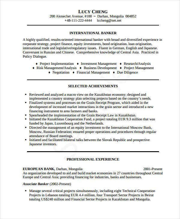 Free Resume Sample for Banking Jobs 30 Basic Banking Resume Templates Pdf Doc